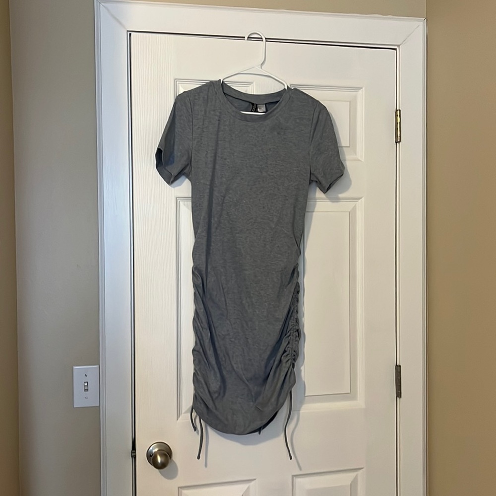 Divided Ribbed Jersey Dress, Size Large, Grey